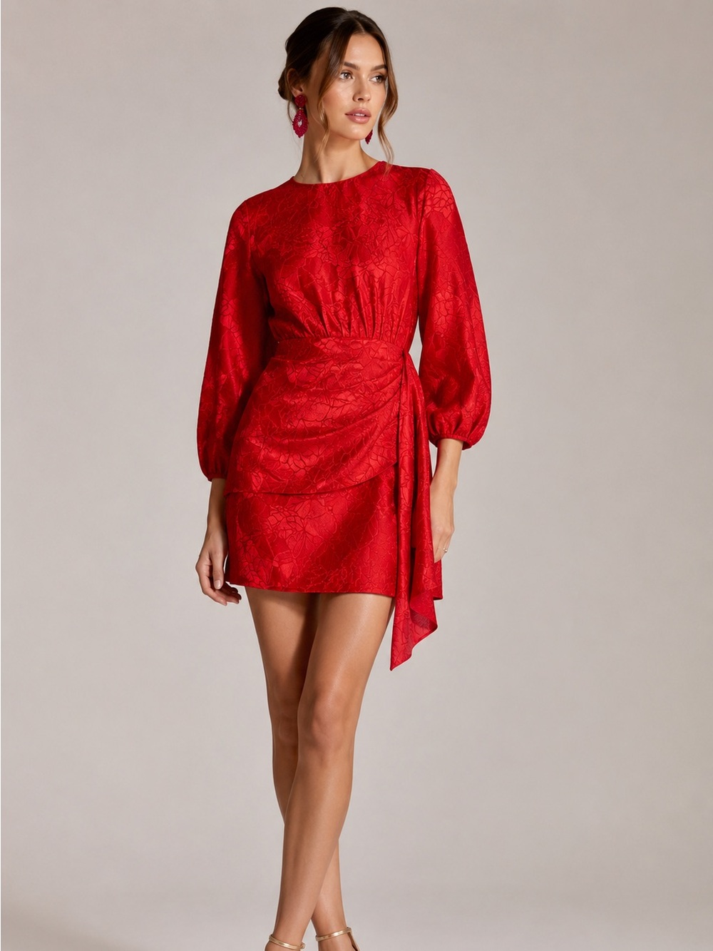 NWT Sachin & Babi Sylvie Draped Jacquard Mini Dress Crimson Red Size 6